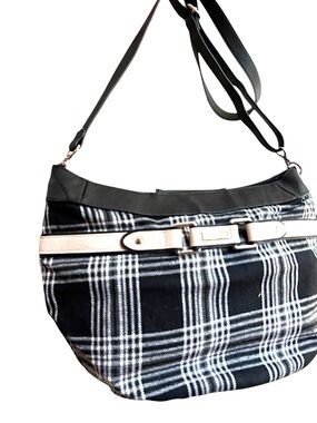 Miche Black Plaid Crossbody with Beige Trim